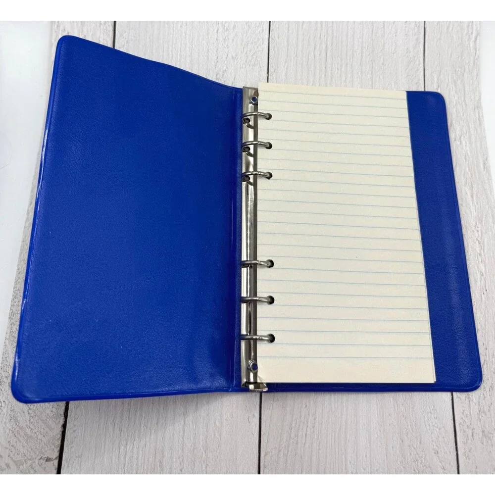 Vintage 1980s Blue Vinyl Mini Binder Retro Office Supply Organizer Planner